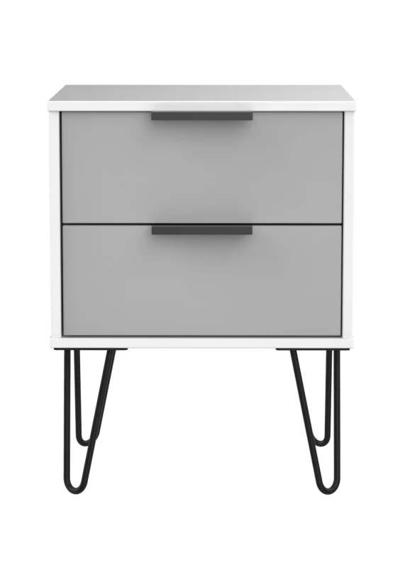 Image of Osaka 2 Drawer Compact Bedside Cabinet In Grey & White (Ready Assembled)