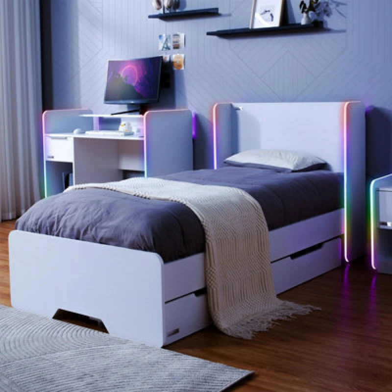 Image of Electra Gaming Bed Frame With Underbed Storage Drawers and LED Lights White