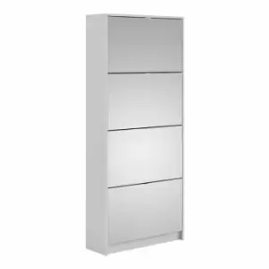 Image of Shoes Hallway Storage Cabinet With 4 Mirror Tilting Doors And 2 Layers White