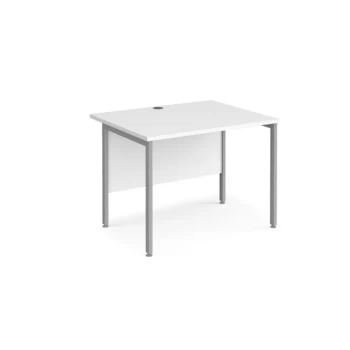 Image of Office Desk 1000mm Rectangular Desk With H-Frame Leg White Tops With Silver Frames 800mm Depth Maestro 25