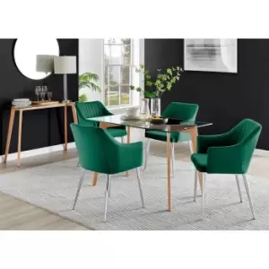 Image of Furniture Box Malmo Glass and Wooden Leg Dining Table & 4 Green Calla Silver Leg Chairs
