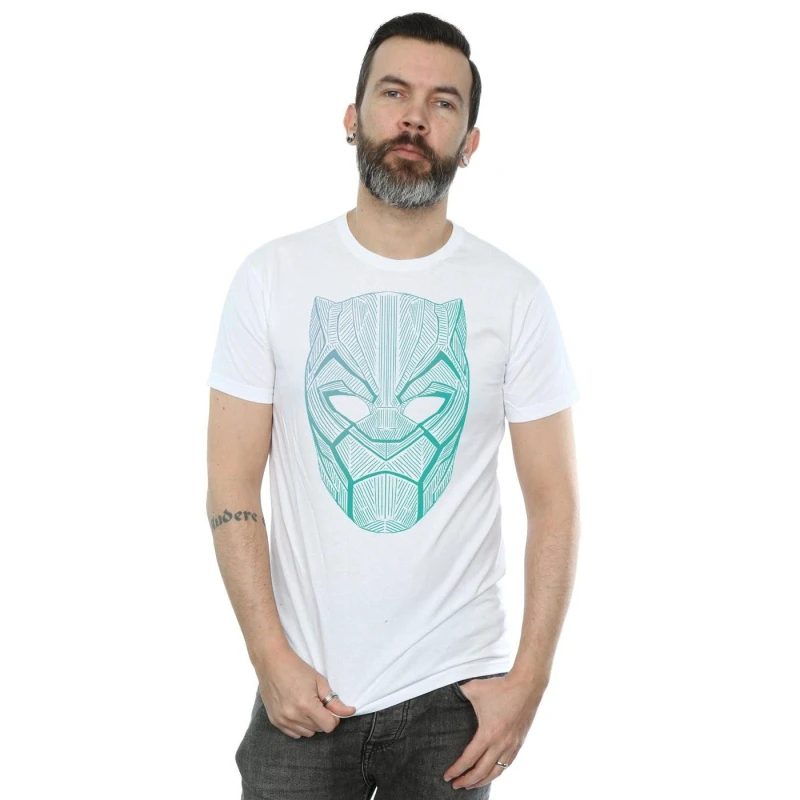 Image of Marvel Marvel Men Black Panther Tribal Mask T-Shirt in White Size: Small White S Male 5057736544136