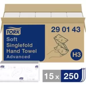 Image of TORK 290143 Paper towels (L x W) 23cm x 22.60cm White 15 x 250 sheets/pack 3750 pc(s)