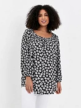Image of Evans Daisy Print Bardot Top - Black