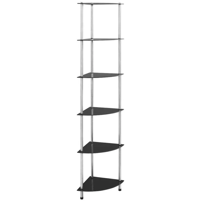 Image of VIDAXL 6-Tier Shelf Black 30x30x160cm Tempered Glass Vidaxl 8718475798781