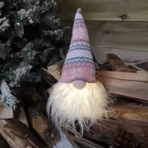 Image of 28cm Battery Light Up LED Plush Christmas Gonk Decoration in Pink Patterned Hat