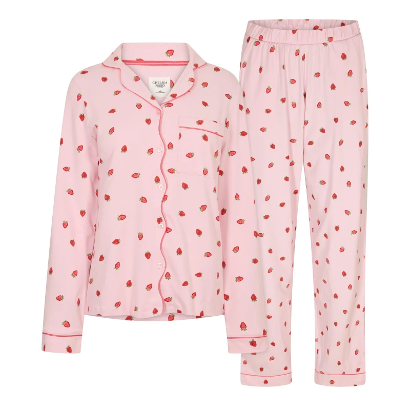 Image of Chelsea Peers Womens Modal Long Sleeve Pyjama Sets Strawberries female 8 (XS)