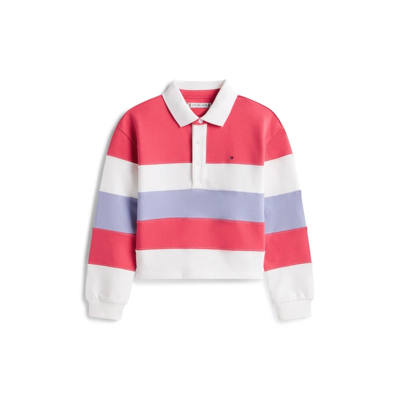 Image of Tommy Hilfiger Kids Clrblk Long Sleeve Polo Shirt Cerise Stripe female 10Y