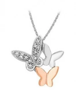 Image of Love Diamond 9Ct White And Rose Gold Diamond Butterfly Necklace