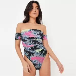 Image of Missguided Ruched Bardot Bodysuit - Multi