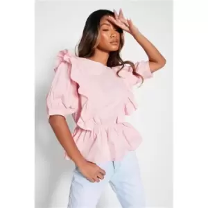 Image of I Saw It First Dusky Pink High Neck Short Puff Sleeve Blouse - Pink