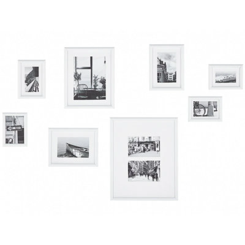 Image of Beliani Set Of 8 Photo Frames Garango Urban Motif White