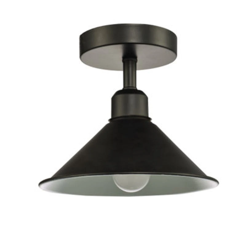 Image of Happy Homewares Industrial Retro Compact Light Fitting In Mat Black With Cone Shaped Round Shade
