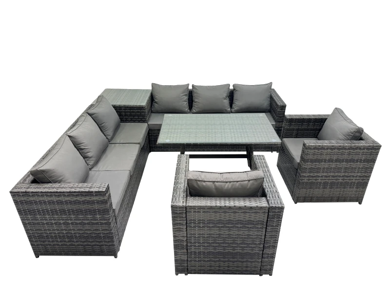 Image of Fimous Garden Rattan Furniture Set 8 Seater with Side Table Dark Grey Dark Grey Unisex