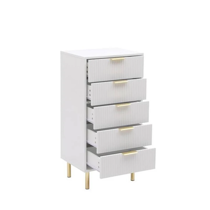 Image of Moderna White Gloss Chest of Drawers, Gold Handles & Legs, 5 Drawer White Unisex