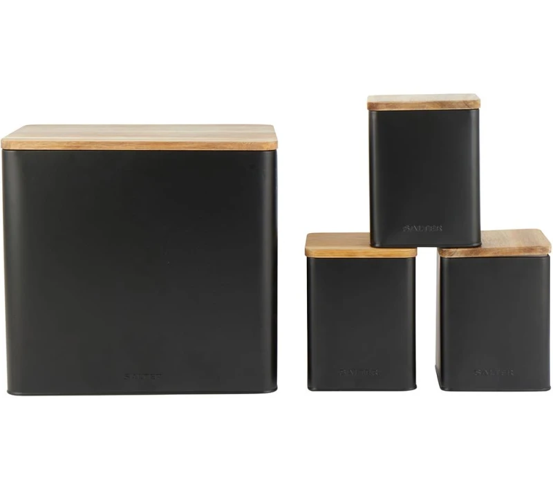 Image of SALTER Toronto BW12900EU7 4 Piece Bread Bin & Canister Set - Black 5054061552157