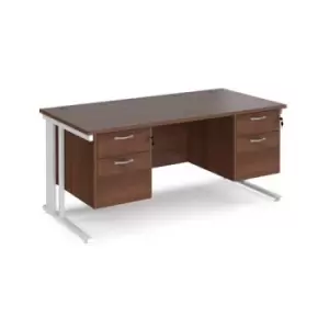 Image of Office Desk Rectangular Desk 1600mm With Double Pedestal Walnut Top With White Frame 800mm Depth Maestro 25 MCM16P22WHW