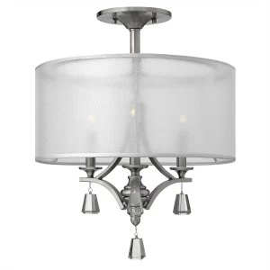 Image of 3 Light Semi Flush Ceiling Light Brushed Nickel, E14
