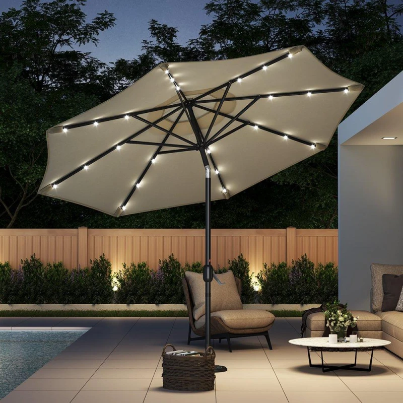 Image of Breeins Solar 24 LED Lights Parasol with Crank Beige Beige unisex One size
