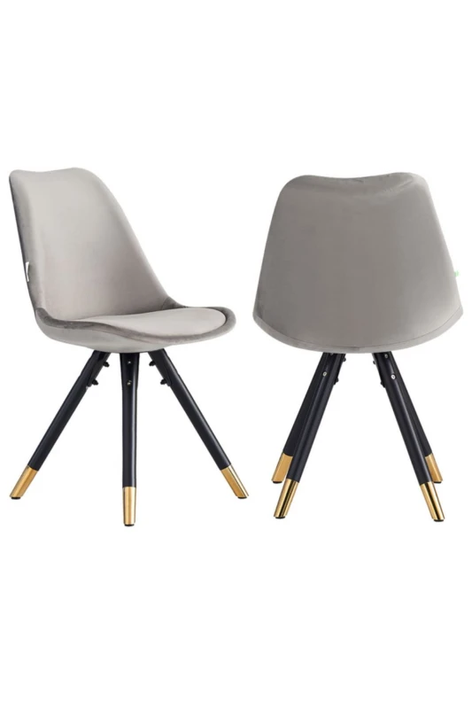 Image of Life Interiors Life Interiors Set of 2 Sofia Ergonomic Modern Dining Chairs Upholstered in Velvet, Metal Legs with Gold End Caps in Dark Grey Dark Gre