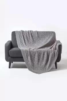 Image of Diamond Cable Knit Cotton Throw