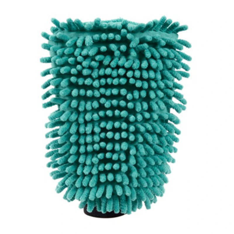 Image of JVL Car Care Cleaning Range Hand Mitt with Elasticated Cuff, Chenille and Microfibre, Teal/Grey 20-420