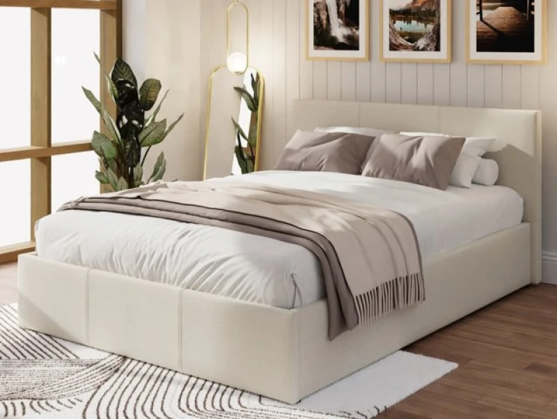 Image of GFW Ecuador 4ft Small Double Natural Hopsack Fabric End Lift Ottoman Bed Frame