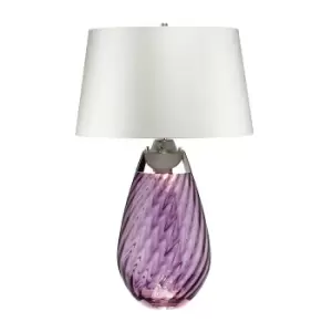 Image of Table Lamp Off White Shade & Plum tinted Glass LED E27 60W Bulb d01883