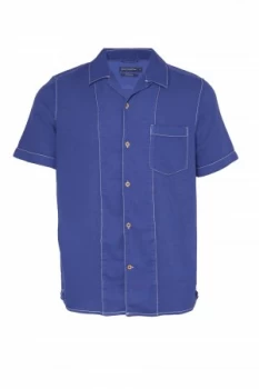 Image of Mens French Connection Overdye Textured Dobby Short Sleeve Shirt Cobalt