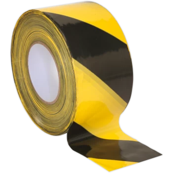 Image of Sealey Hazard Warning Barrier Tape Black / Yellow 48mm 50m