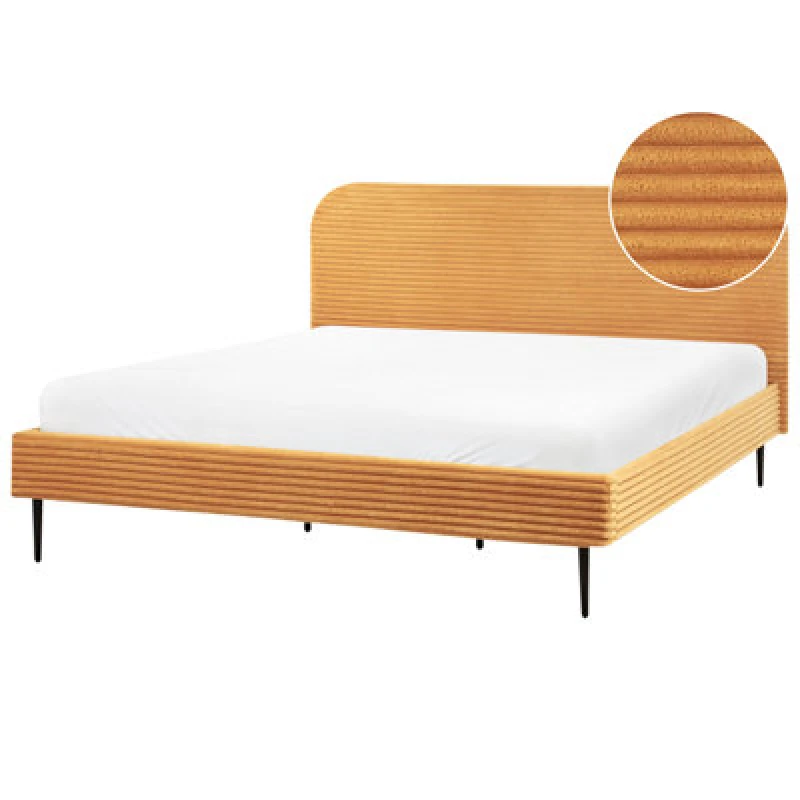 Image of Beliani Bed Corduroy Flayat 180 X 200 Cm (Eu Super King) Orange