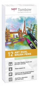 Image of Tombow ABT Dual Brush Pen 2 tips Pastel Colours PK12