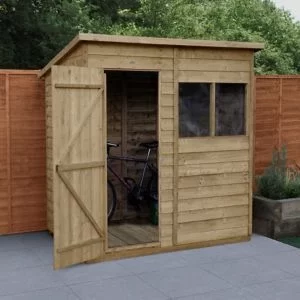 Image of Forest Garden 6X4 Pent Pressure Treated Overlap Wooden Shed With Floor Natural Timber