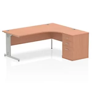 Image of Dynamic Corner Right Hand Desk Beech MFC Cable Managed Cantilever Leg Grey Frame Impulse 1800/1630 x 800/600 x 730mm