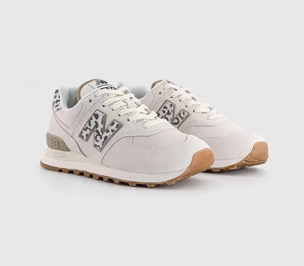 Image of New Balance Womens 574 Trainers Sea Salt Leopard, 5