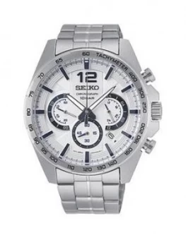 Image of Seiko Seiko Silver and Blue Detail Chronograph Dial Stainless Steel Bracelet Mens Watch, One Colour, Men
