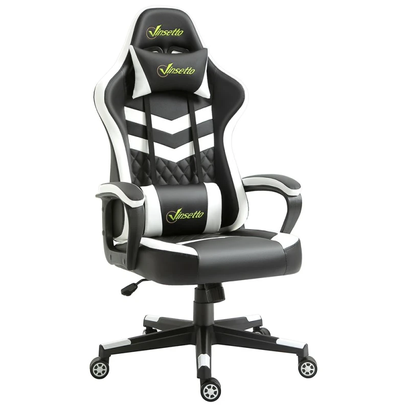 Image of Vinsetto Racing Gaming Chair with Lumbar Support, Headrest, Swivel Wheel, PVC Leather Gamer Desk Chair for Home Office, Black White Aosom UK