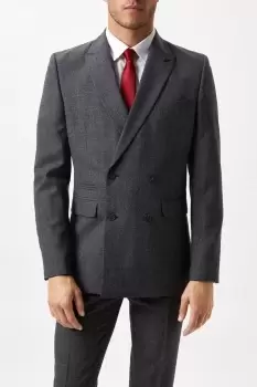 Image of Mens Slim Double Breasted Wool Grey Dogtooth Suit Jacket