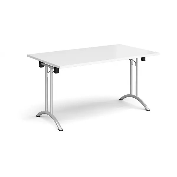 Image of Rectangular Folding Meeting Table with Silver Curved Legs - 1400mm - White