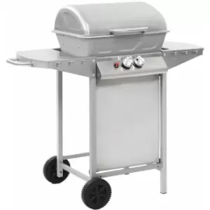 Image of Gas bbq Grill with 2 Cooking Zones Silver Stainless Steel Vidaxl Silver