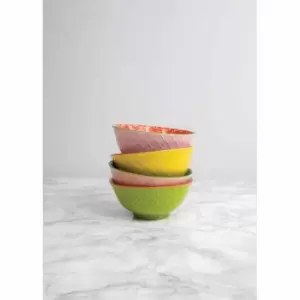 Image of Kitchencraft Patterned Cereal Bowl Set In Gift Box, Ceramic, 'brights' Designs, 15Cm, 4 Pieces