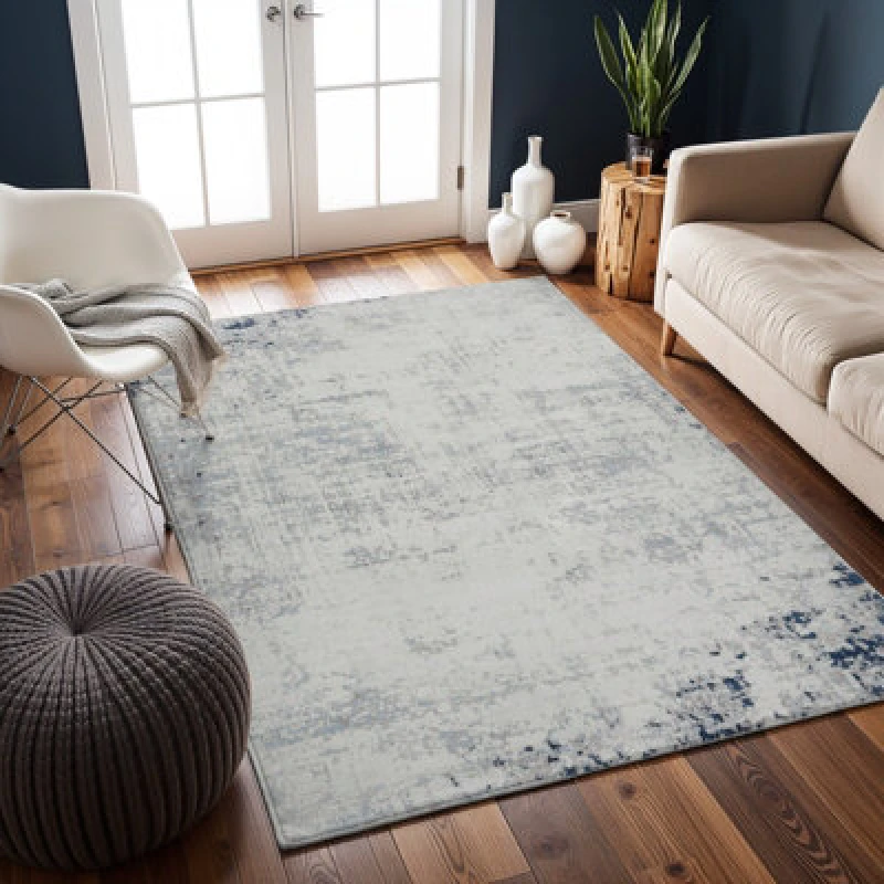 Image of Livabliss Abstract Modern Marble Dark Blue Alix Area Rug 200 X 275cm - Easy Care, Non Shedding, Ideal For Living Room & Bedroom