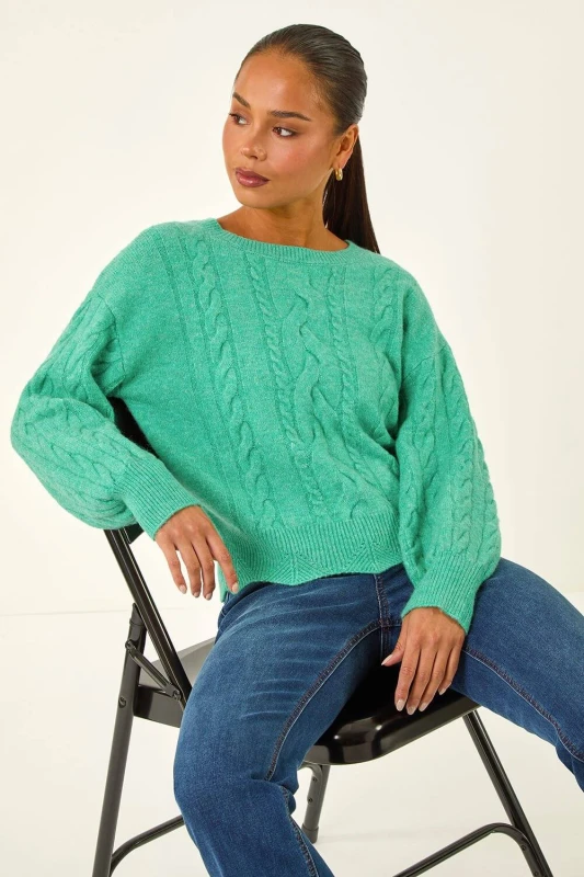 Image of Roman Womens Petite Scalloped Hem Knit Jumper in Green Size: 16 Green Female 16