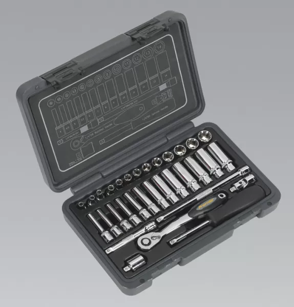 Image of Genuine SEALEY AK7950 Socket Set 32pc 1/4Sq Drive 6pt WallDrive® Metric