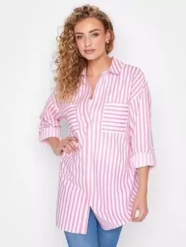 Image of Long Tall Sally Hot Pink Stripe Oversized Shirt, Pink, Size 10, Women