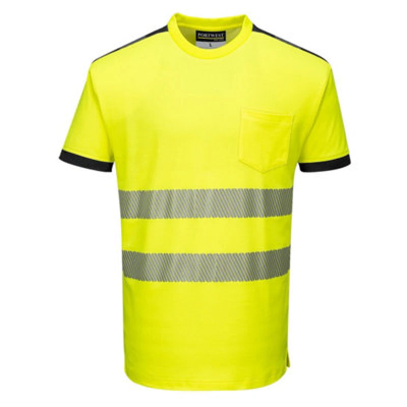 Image of Portwest PW3 Hi Vis Cotton Comfort Short Sleeve T Shirt T181YBR5XL Colour: Yellow / Black