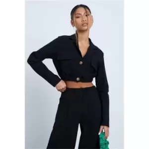 Image of I Saw It First Black Utility Cargo Cropped Shirt - Black