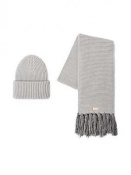 Image of UGG Knit Cuff Hat And Scarf Set, Light Grey, Women