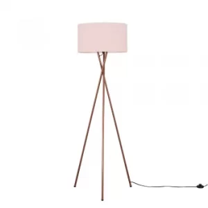 Image of Camden Copper Tripod Floor Lamp with XL Dusty Pink Reni Shade