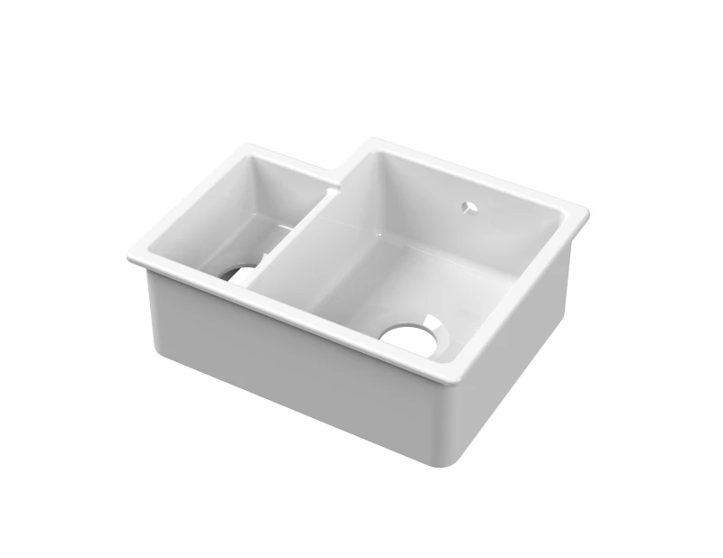 Image of Balterley Fireclay 1.5 Bowl Right Hand Undermount Kitchen Sink Overflow 457mm White